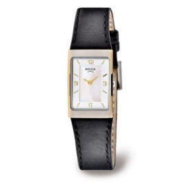 Boccia klockarmband 3186-03 Läder Svart + sömmar svart