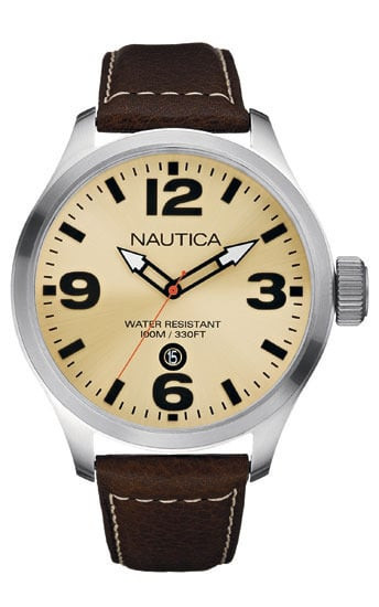 Nautica klockarmband A12564G Läder Brun 24mm + sömmar vitt