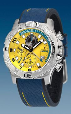 Festina klockarmband F16183-6 Läder Blå 22mm + sömmar gul