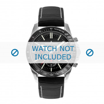 Jacques Lemans klockarmband 1-1674C Läder Svart + sömmar vitt